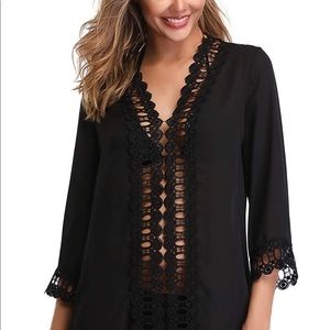 MiYang Black lace swim coverup